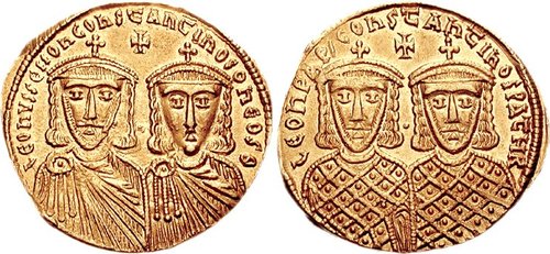 Leo IV and Constantine VI with Leo III and Constantine V Byzantine Emperors   struck ca. 776-778 Constantnople Mint CNG